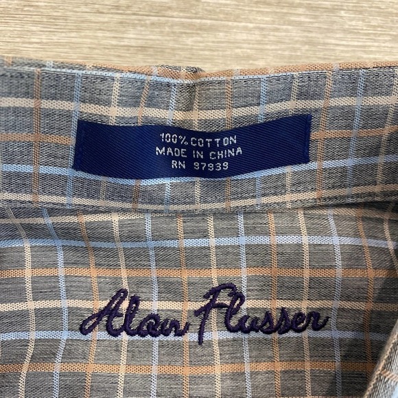 Men’s Alan Flusser Long Sleeve Plaid Button Down Shirt Size XL Gray - Picture 2 of 4